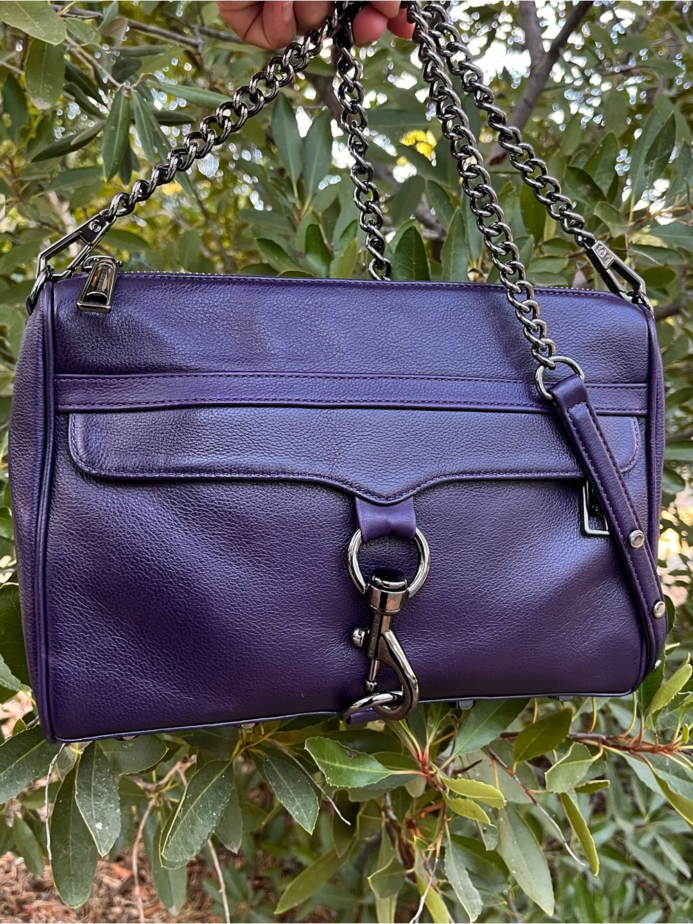 Rebecca Minkoff M.A.B Purple Leather Shoulder Bag with Gunmetal Chain Strap